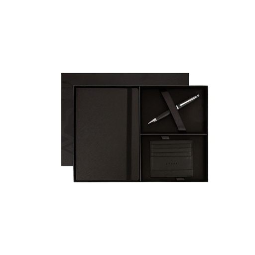  CROSS HARDCOVER A5 NOTEBOOK + PEN + LEATHER CARD HOLDER  - BLACK