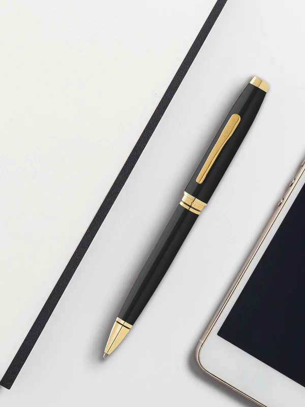 Coventry Classic Black Lacquer with Gold Tone Appointments Ballpoint Pen (Blue Ink) 