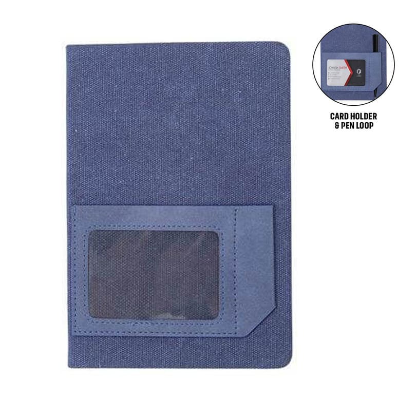 ADANA - Santhome Recycled Canvas A5 Hard Cover Notebook with PU Pocket - Navy