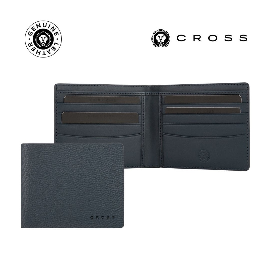 CROSS Saffiano Leather 8CC Slim Bifold Wallet - Navy Blue