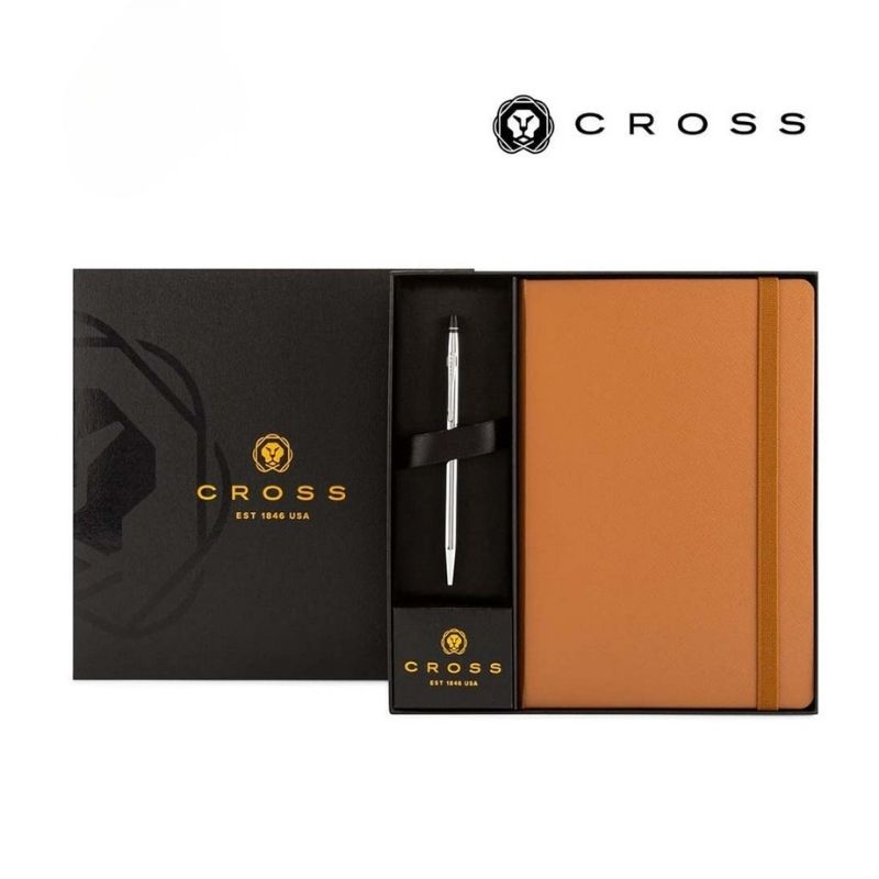 Cross Click™ Chrome Ballpoint Pen & A5 Hardcover Notebook Gift Set - Mocha