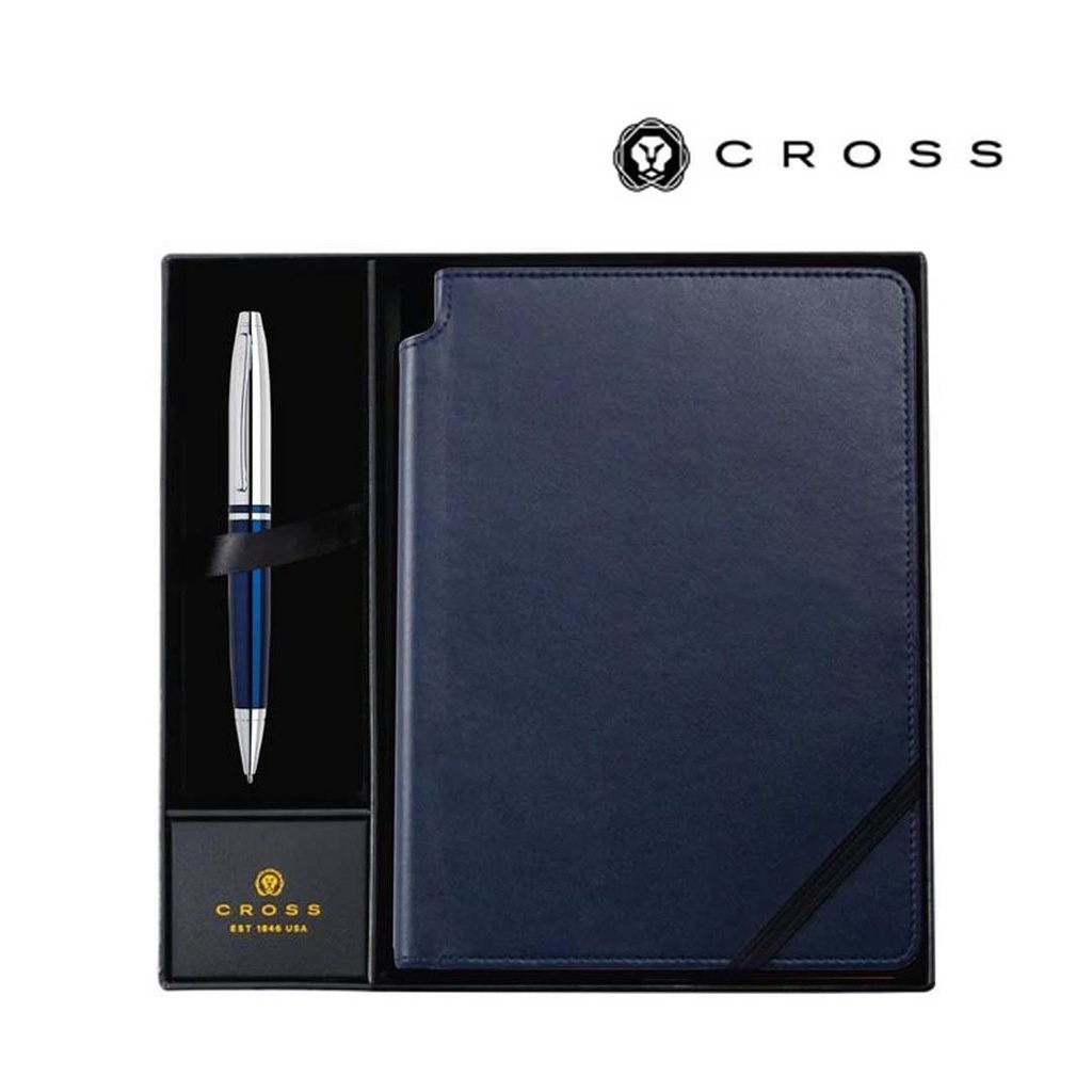 Cross Calais™ Chrome/Blue Lacquer Ballpoint Pen with Classic Midnight Blue Journal Gift Set