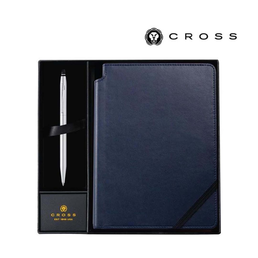 Cross Click™ Chrome Ballpoint Pen with Classic Blue Journal Gift Set