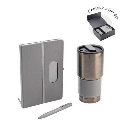 [GSHL 9597] GIESSEN - Hans Larsen Gift Set of Tumbler, Notebook and Pen - Grey