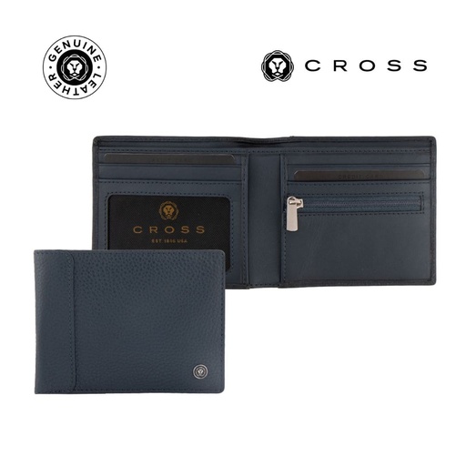 [LACR 2040] CROSS Pebble Leather 6CC Classic Fold Wallet with 6CC Cardholder - Navy Blue