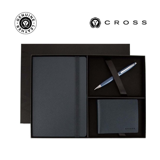[GSCR 8672] Cross Calais™ Ballpoint Pen with Notebook and Bifold Wallet Gift Set - Blue