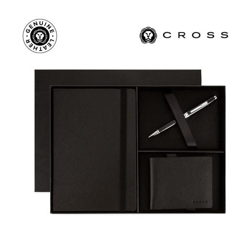 [GSCR 8673] Cross Coventry Ballpoint Pen with Notebook and Coin Wallet Gift Set - Black